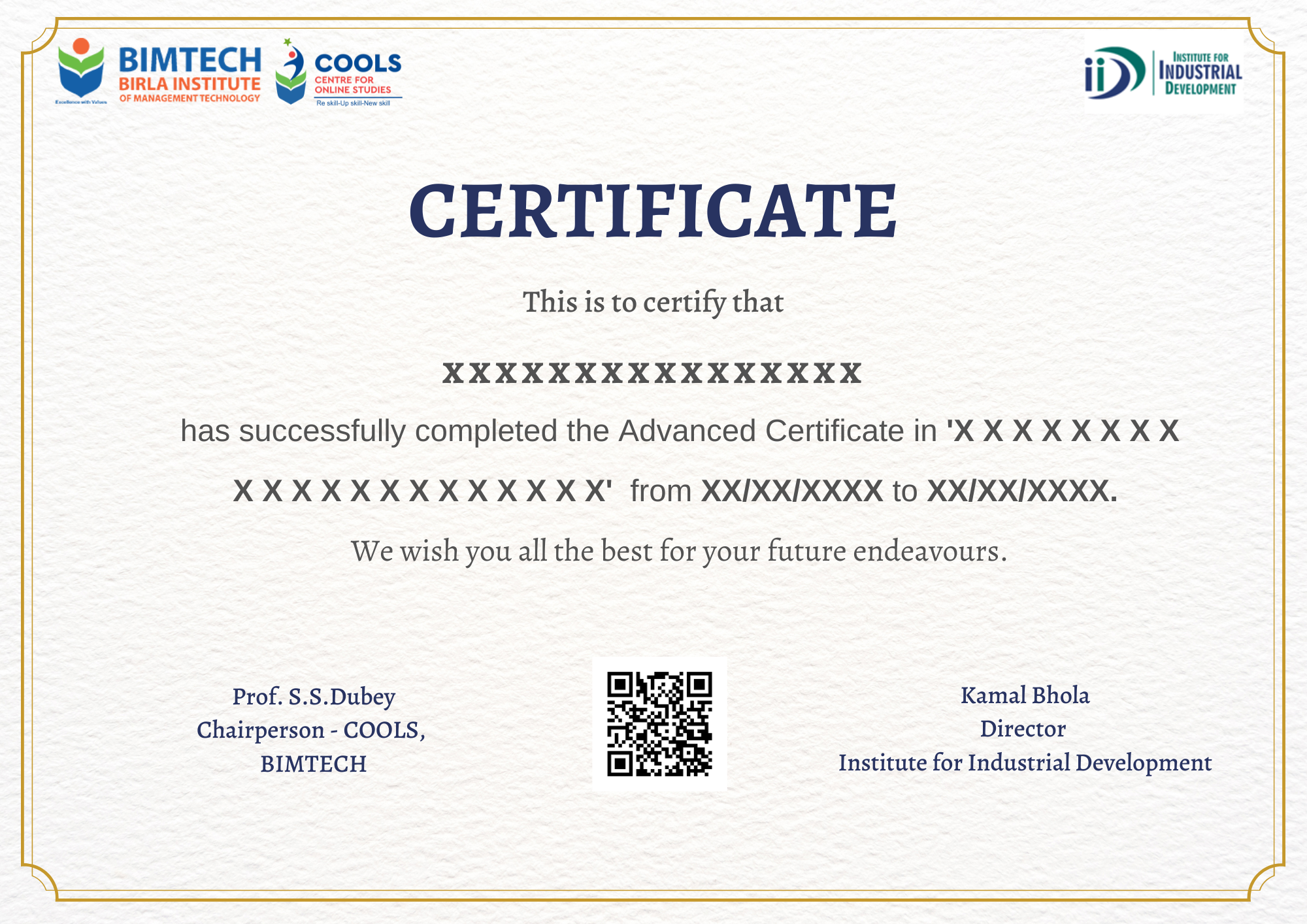 BIMTECH Indore Certification